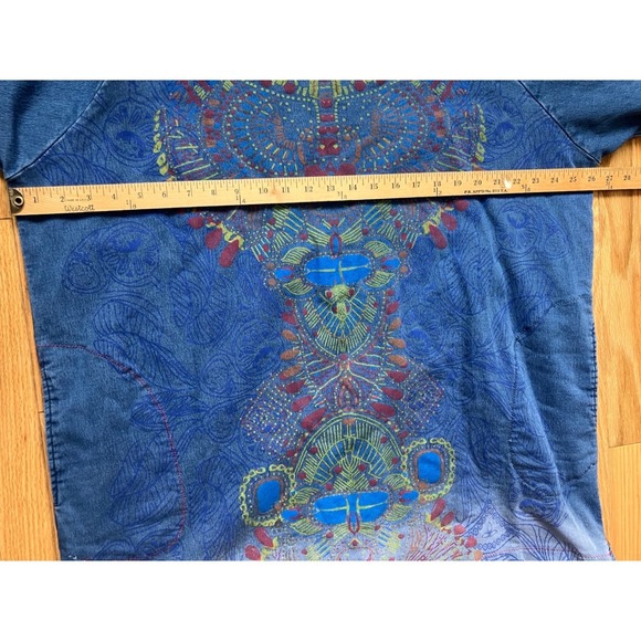 Yes No Blue Oversized Tunic Sweatshirt Top Tribal Graphic Print Pockets L/XL - Picture 6 of 9